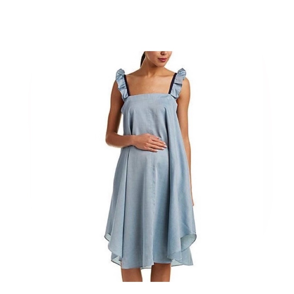 HATCH Chambray Ruffle Maternity Dress